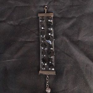 Metal Mesh Bracelet with black Gems!